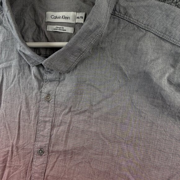 Calvin Klein Button Up Shirt Men Gray Red 2XL Classic Fit Fade Cotton Woven - Picture 9 of 14